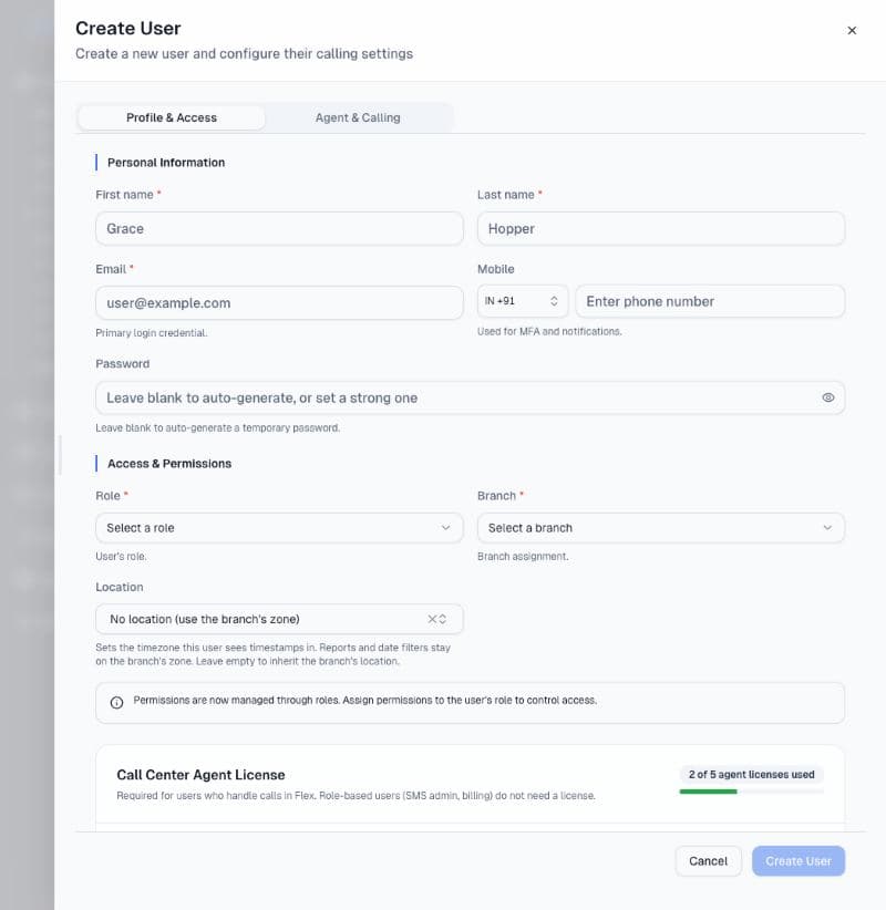 Create User: Profile & Access