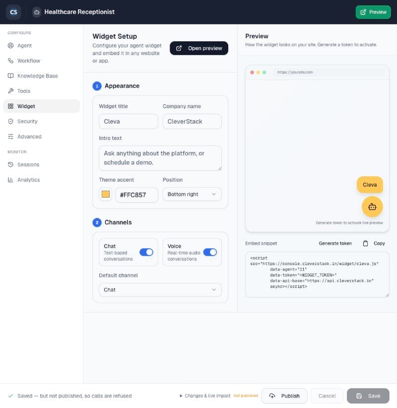 Website widget and embed code