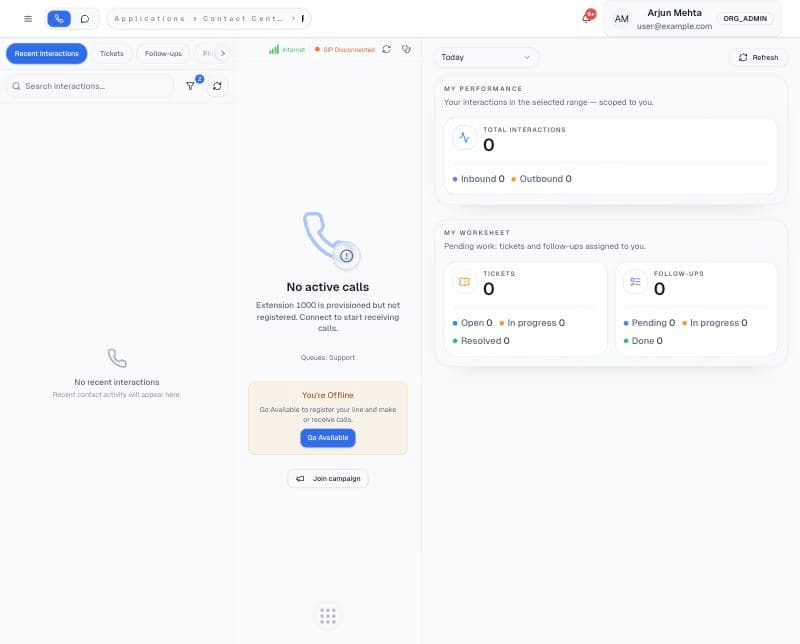 Flex while offline: queue panel, phone and CRM workspace