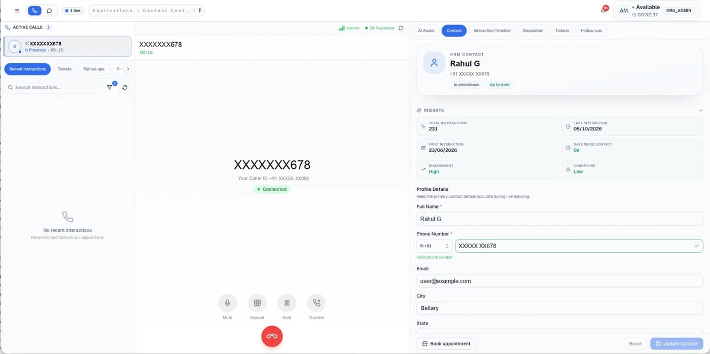 Connected call with in-call controls