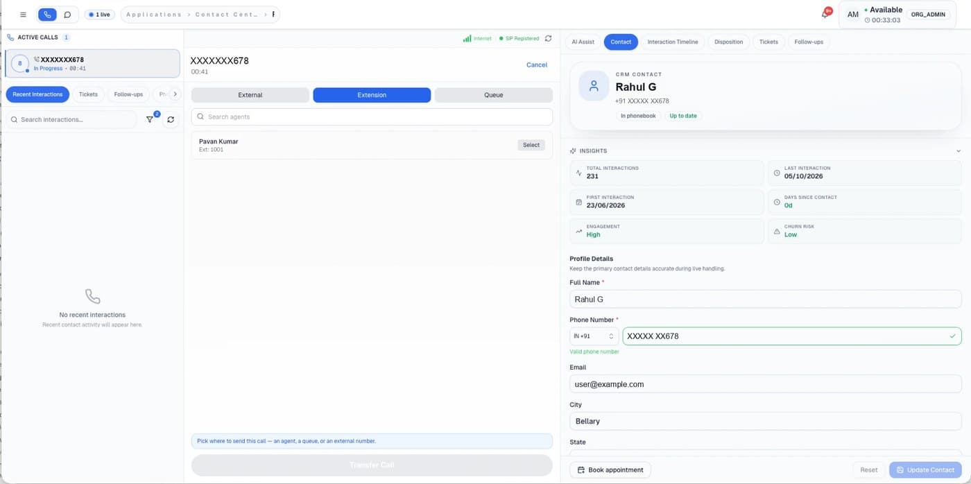 Transfer to an agent by extension
